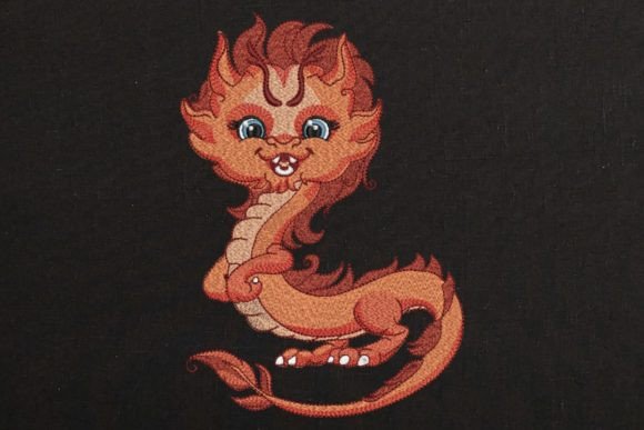 Cute Orange Baby Dragon on Black