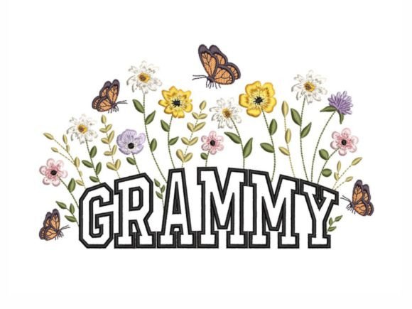 Floral Grammy Embroidery Design