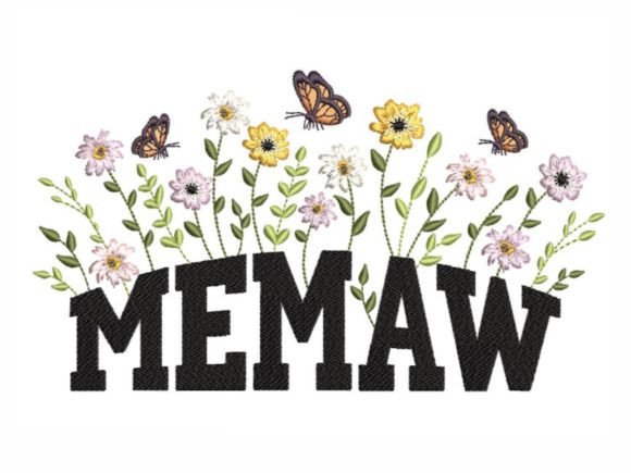 Floral Memaw: A Whimsical Grandparent Keepsake Embroidery Design