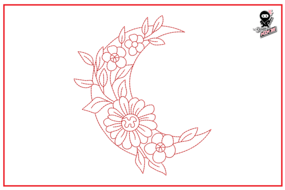 Floral Moon Redwork