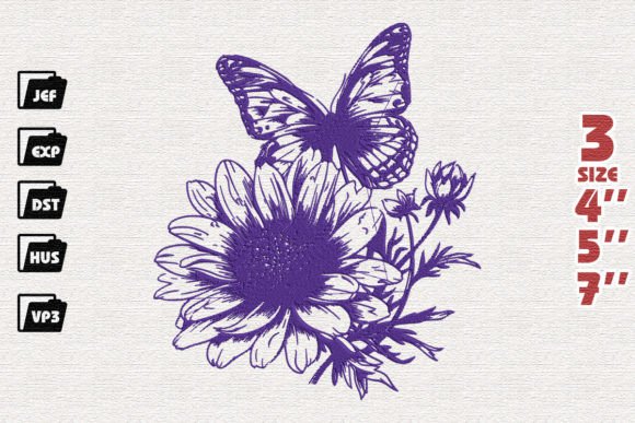 Flower Butterfly Embroidery Design