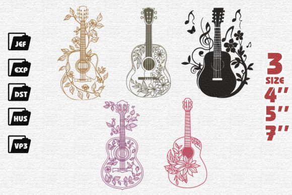 Set of 5 Floral Guitars